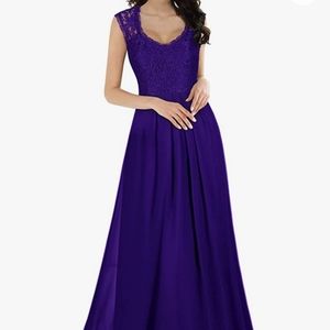 'Miusol' size L floor length, lace-back formal dress in "eggplant"